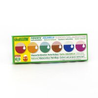 Watercolour paint box, cardboard box with colour tablets Ø 23 mm - 6 colours