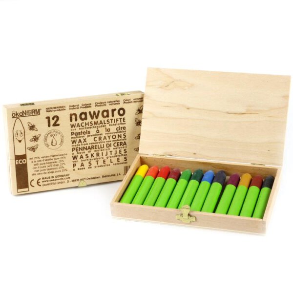 Wax crayon nawaro, in wooden box FSC-certified - 12 colours