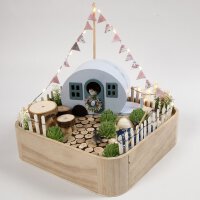 Campingwagen aus Holz, Zubehör für Miniaturwelten und Puppenhäuser
