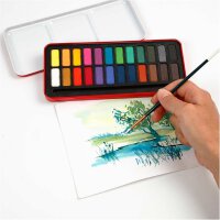 Colortime Aquarell-Farbkasten mit 24 Farben á 12 x 30 mm und 1 Pinsel