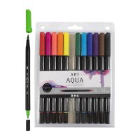 Watercolour marker, 1 brush tip, 1 felt tip, 12 colours...