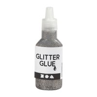 Glitter glue, silver, bottle 25 ml