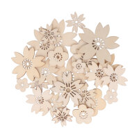 Wooden flowers craft decoration, scatter decoration, table decoration made of natural wood, set of 30