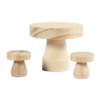 Miniatur Möbelset aus Holz, Bastelset mini Tisch und 2 Hocker für Miniatürwelt