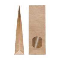 Paper bag 70 x 205 mm, window, brown, ribbed kraft paper