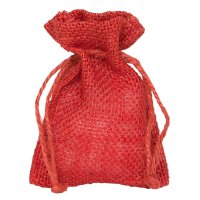 Gift bag with cord, 9 x 12 cm, red jute