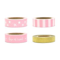 Washi tape 4 x 10 m, Love is sweet, Pink and Gold