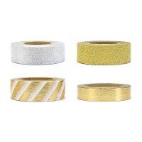 Papierklebeband, Washi tape Gold und Silber,  4 Rollen á 10 m, versch. Designs