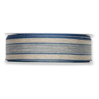Linen ribbon, blue striped, 25 mm, 18 m, formable wire edge
