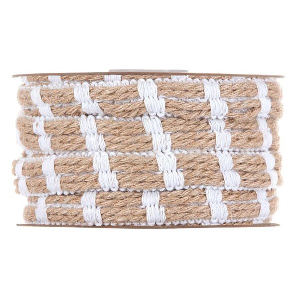 Jute tape natural + white, 13 mm wide - 10 m roll