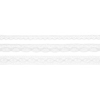 Set of 3 lace, white, 1 x 1 cm and 2 x 2 cm, 3 x 1.5 m, cotton