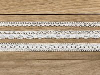 Set of 3 lace, white, 1 x 1 cm and 2 x 2 cm, 3 x 1.5 m, cotton